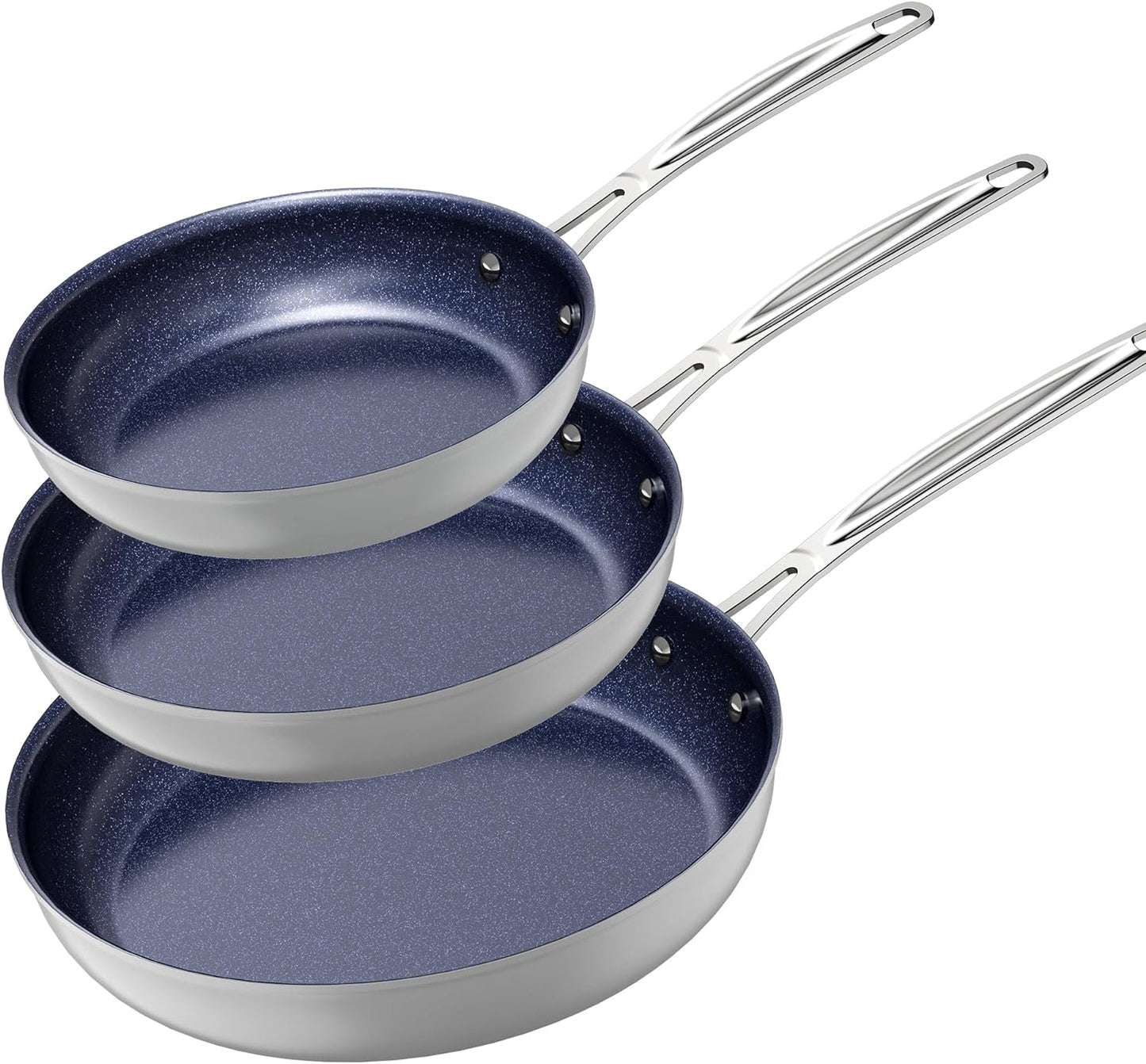 Nuwave 3-Piece Fry Pan Set, 8”, 10”, 12” Forged Lightweight, G10 Healthy Duralon Blue Ceramic Ultra Non-Stick, Induction-Ready & Works on All Cooktops, Ergonomic Stay-Cool Handles