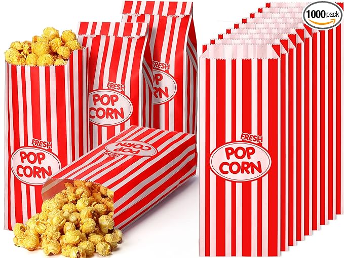 1000 Pcs Popcorn Bags 2oz Popcorn Paper Bags Stripes Retro Popcorn Bags Disposable Popcorn Bags for Party Movie Theater Carnival Festivals Movie Theme Party Supplies (Red)