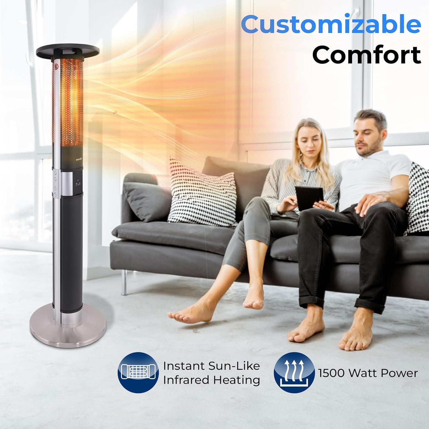 SereneLife Infrared Patio Heater, Electric Patio Heater for Indoor/Outdoor Use, Portable Tower Heater with Remote Control, 1500 W, for Restaurant, Patio, Backyard, Garage, Decks (Black)