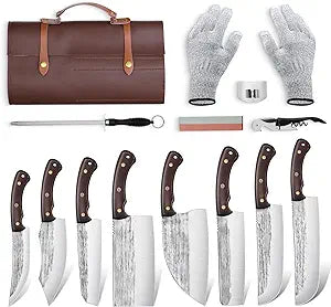 14PCS Butcher Knife Set for Meat Cutting, Premium Japanese Chef Knife Set with Knife Bag, High Carbon Steel BBQ Knife Set Kitchen Cooking Knives Set for Thanksgiving Christmas Gift