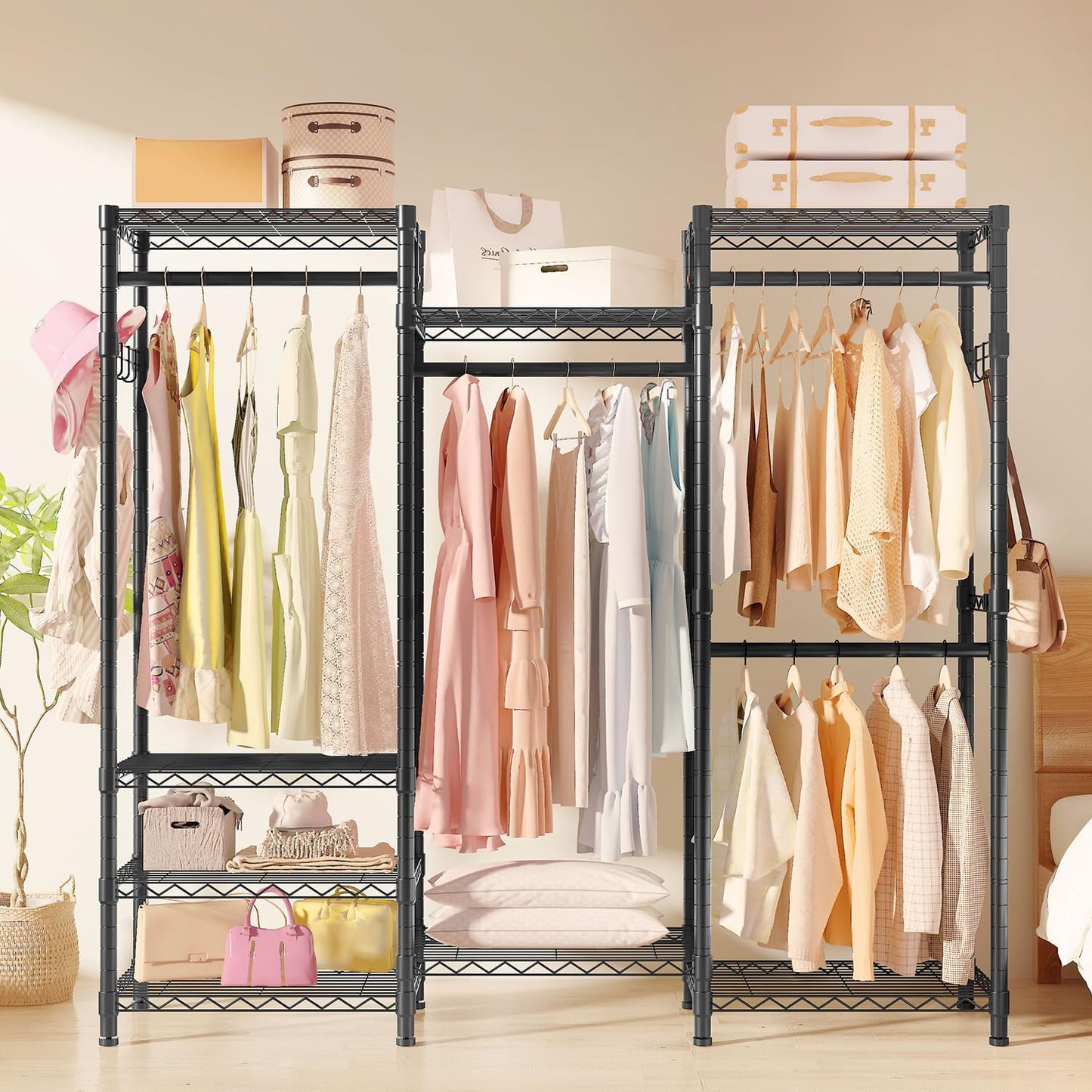 Heavy Duty Clothes Rack and Wardrobe Closet Storage Organizer - Adjustable Clothing Organizer for Wardrobe Cabinet and Clothes Organization, Freestanding Clothing Rack