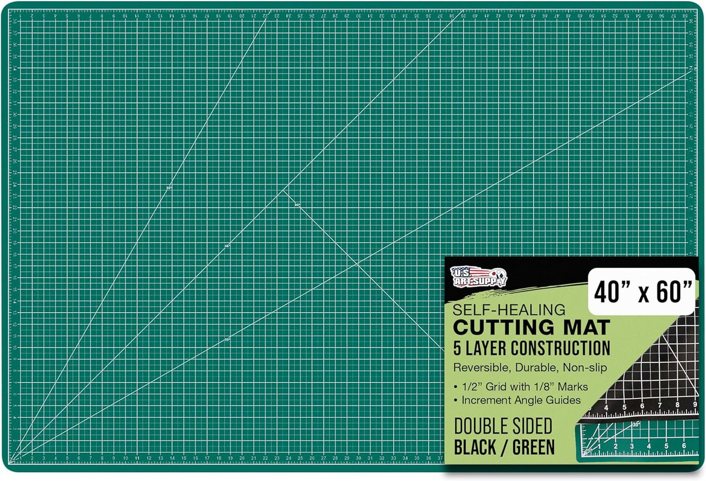 U.S. Art Supply 40" x 60" Green/Black Professional Self Healing 5-Ply Double Sided Durable Non-Slip Cutting Mat Great for Scrapbooking, Quilting, Sewing and all Arts & Crafts Projects