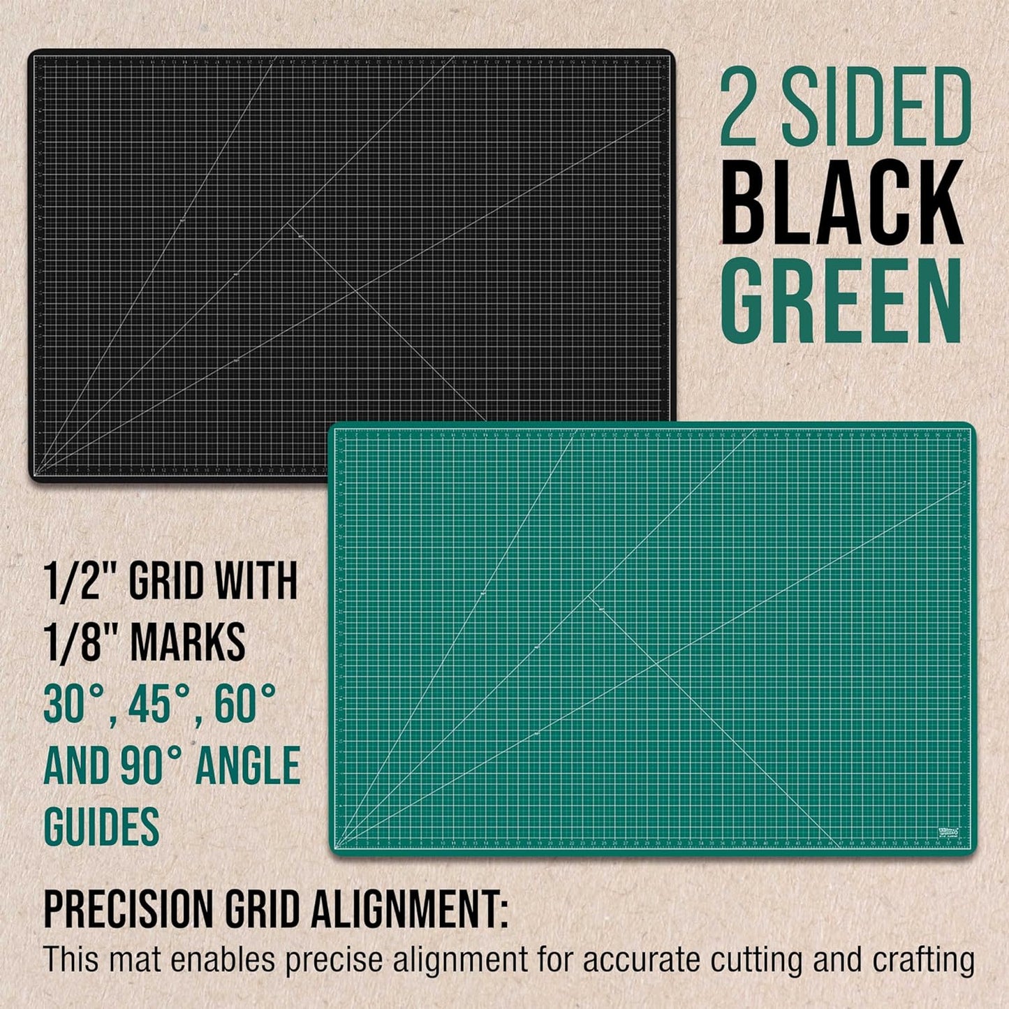 U.S. Art Supply 40" x 60" Green/Black Professional Self Healing 5-Ply Double Sided Durable Non-Slip Cutting Mat Great for Scrapbooking, Quilting, Sewing and all Arts & Crafts Projects