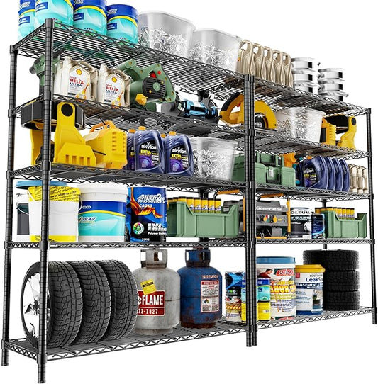 Storage Shelves Heavy Duty, 2 Pcs 48" L x 20" W x 72" H Garage Wire Shelving Unit Loads 2000LBS, 5-tier Adjustable Metal Industrial Utility Shelf Rack for Kitchen, Laundry Room, Pantry, Warehouse