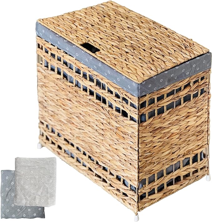 Handwoven Natural Seagrass Laundry Hamper 130L with Handles, Lid and 2pcs Liners of 100% Linen, Multi-Use Wicker Laundry Sorter Rattan Storage Basket for Blankets Pillows Ropes Clothes Toys