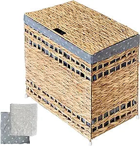 Handwoven Natural Seagrass Laundry Hamper 130L with Handles, Lid and 2pcs Liners of 100% Linen, Multi-Use Wicker Laundry Sorter Rattan Storage Basket for Blankets Pillows Ropes Clothes Toys