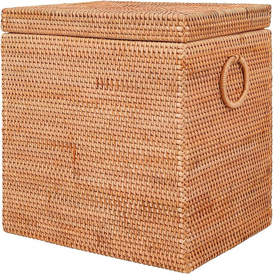 Rattan Laundry Hamper With Lid, 65L Rattan Laundry Basket With Removable Liner Bag, Rectangle Wicker Large Hampers For Laundry With Lid And Handles For Organizing Clothes Kids Toys Books