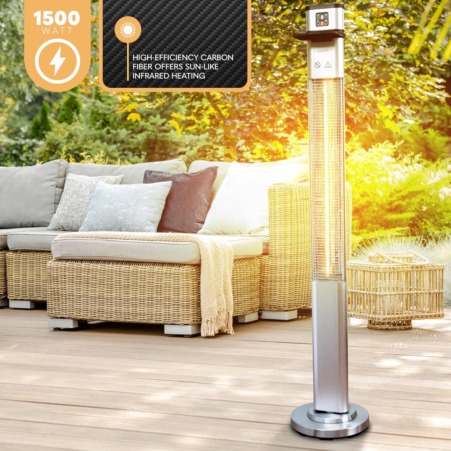 SereneLife Infrared Patio Heater, Electric Patio Heater for Indoor/Outdoor Use, Portable Table Heater with Remote Control, 1500 W, for Restaurant, Patio, Backyard, Garage, Decks (Silver)