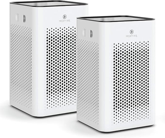 Medify Air MA-25 Air Purifier with H13 True HEPA Filter | 500 sq ft Coverage | for Allergens, Wildfire Smoke, Dust, Odors, Pollen, Pet Dander | Quiet 99.7% Removal to 0.1 Microns | White, 2-Pack