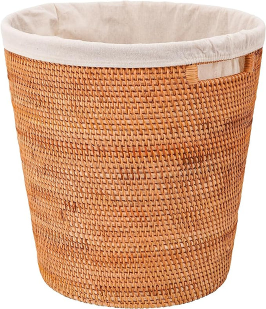 Rattan Laundry Hamper With Removable Liner Bag, Rattan Laundry Basket With Handles, Round Wicker Large Hampers For Laundry For Organizing Clothes Kids Toys Books (14.5" L×10.2"W×15"H）