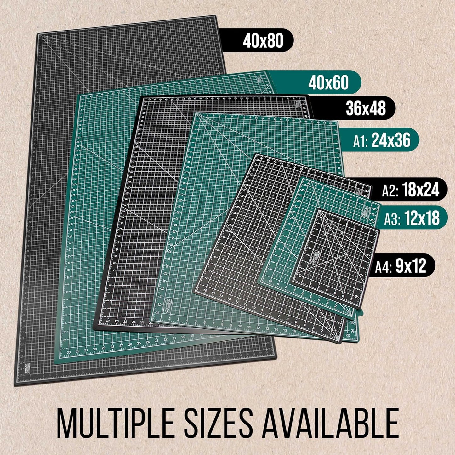 U.S. Art Supply 40" x 60" Green/Black Professional Self Healing 5-Ply Double Sided Durable Non-Slip Cutting Mat Great for Scrapbooking, Quilting, Sewing and all Arts & Crafts Projects