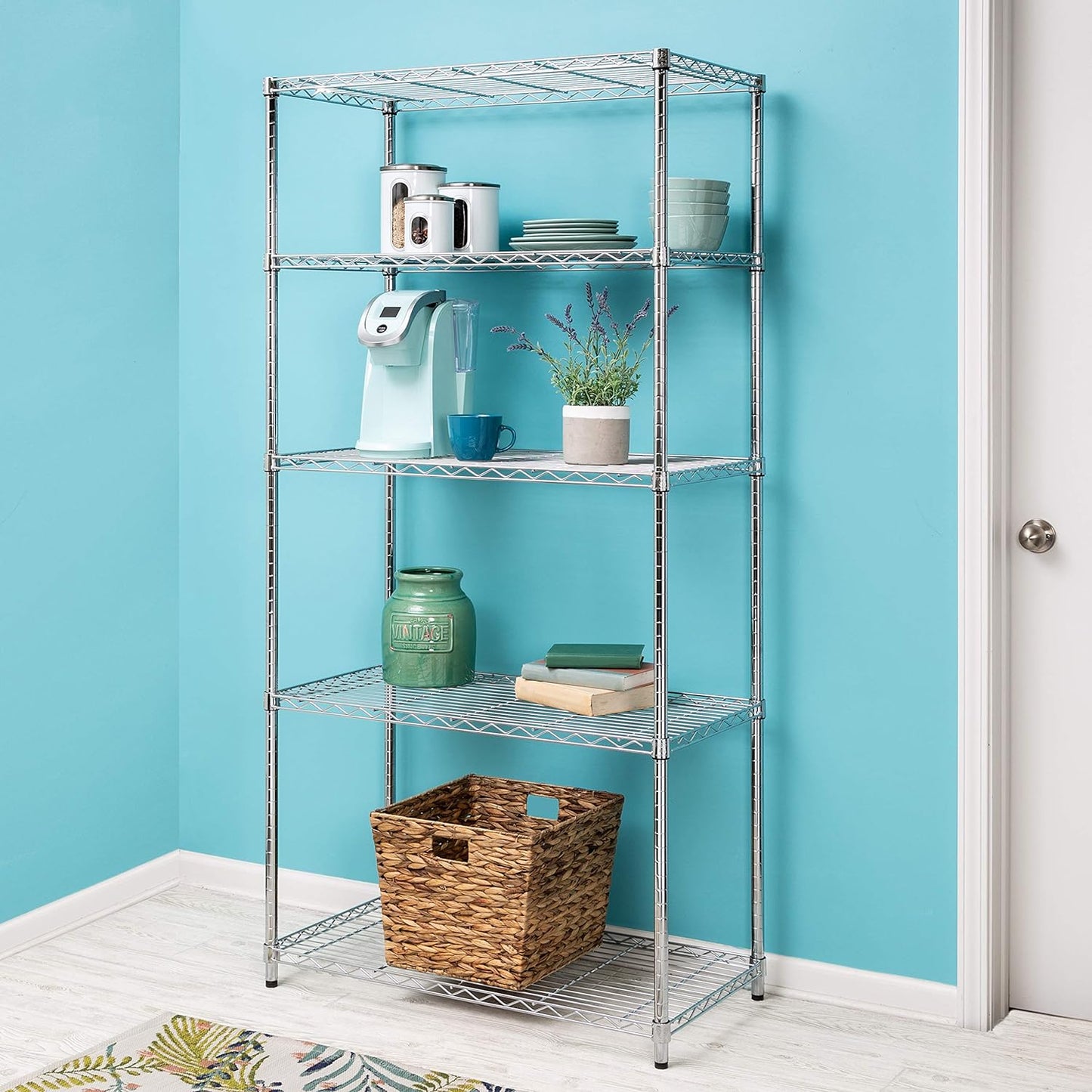 Honey-Can-Do 5-Tier Adjustable Shelving Unit, Chrome SHF-09685 Chrome, 1750lbs (350-lb Weight Capacity Per Shelf)