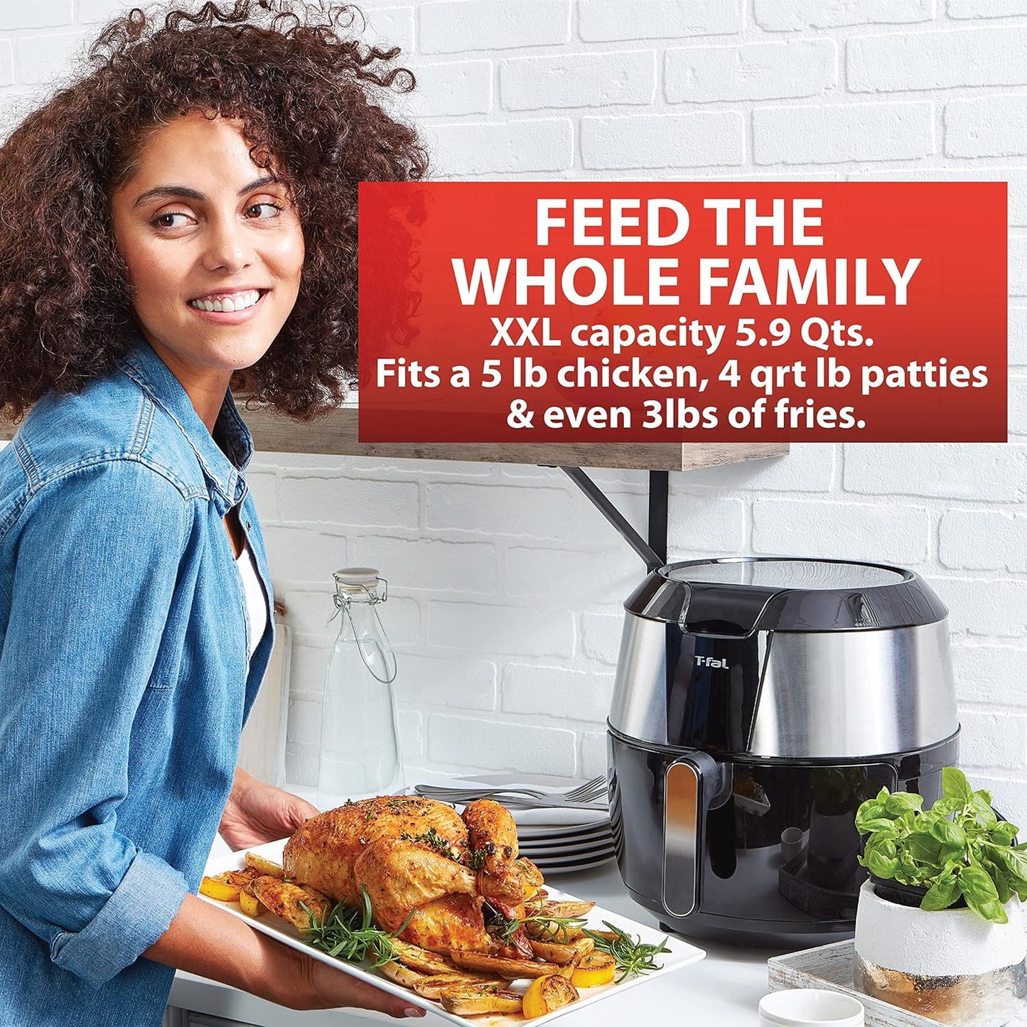 T-fal Easy Fry XXL Air Fryer & Grill Combo with One-Touch Screen, 8 Preset Programs, 5.9 quarts, Black & Stainless Steel