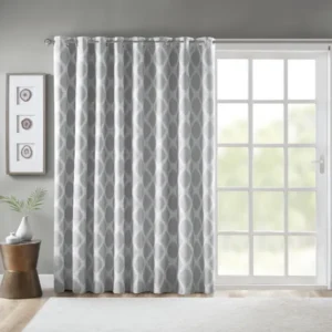 Extra Wide Ikat Blackout Patio Curtain Panel — Grey, 100x84 in.